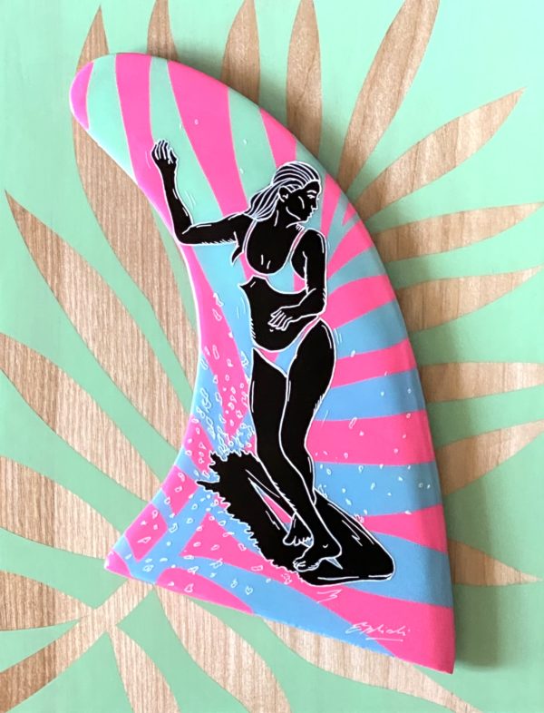 Surfarthawaii, surfing, women surfing, art on fins